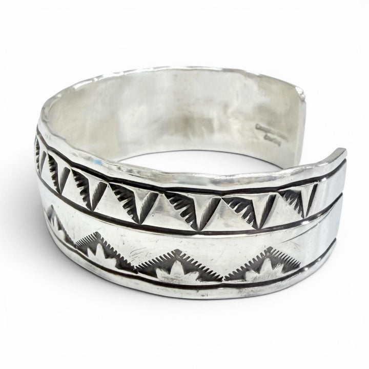 Great Navajo Stampwork Sunburst Mountain Pattern Bangle Bracelet Silver 925