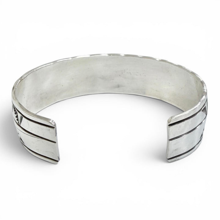 Great Navajo Stampwork Sunburst Mountain Pattern Bangle Bracelet Silver 925