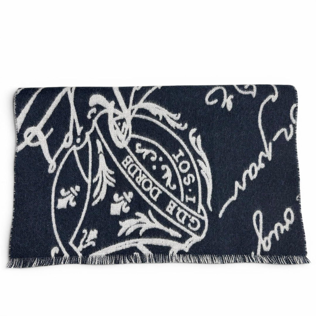 Excellent BERLUTI Scarf Calligraphy Scritto Stole Navy wool mens
