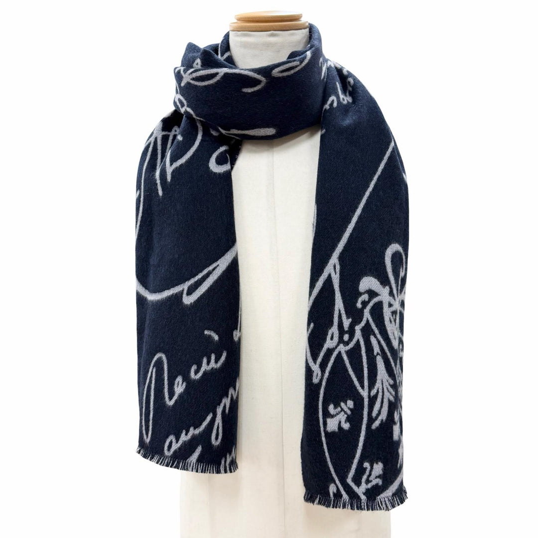 Excellent BERLUTI Scarf Calligraphy Scritto Stole Navy wool mens