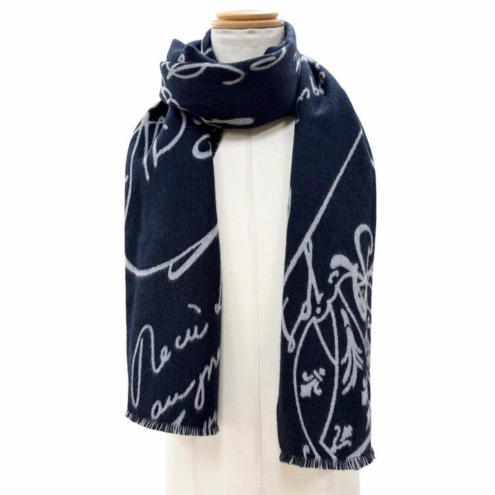 Excellent BERLUTI Scarf Calligraphy Scritto Stole Navy wool mens