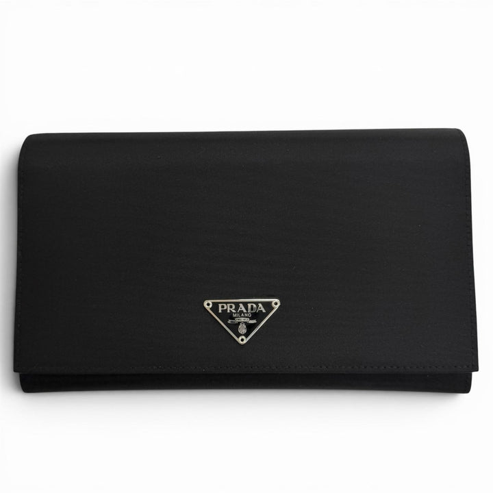Pristine PRADA Purse Tessuto Nylon Triangle Long Wallet with Logo Bifold Wallet