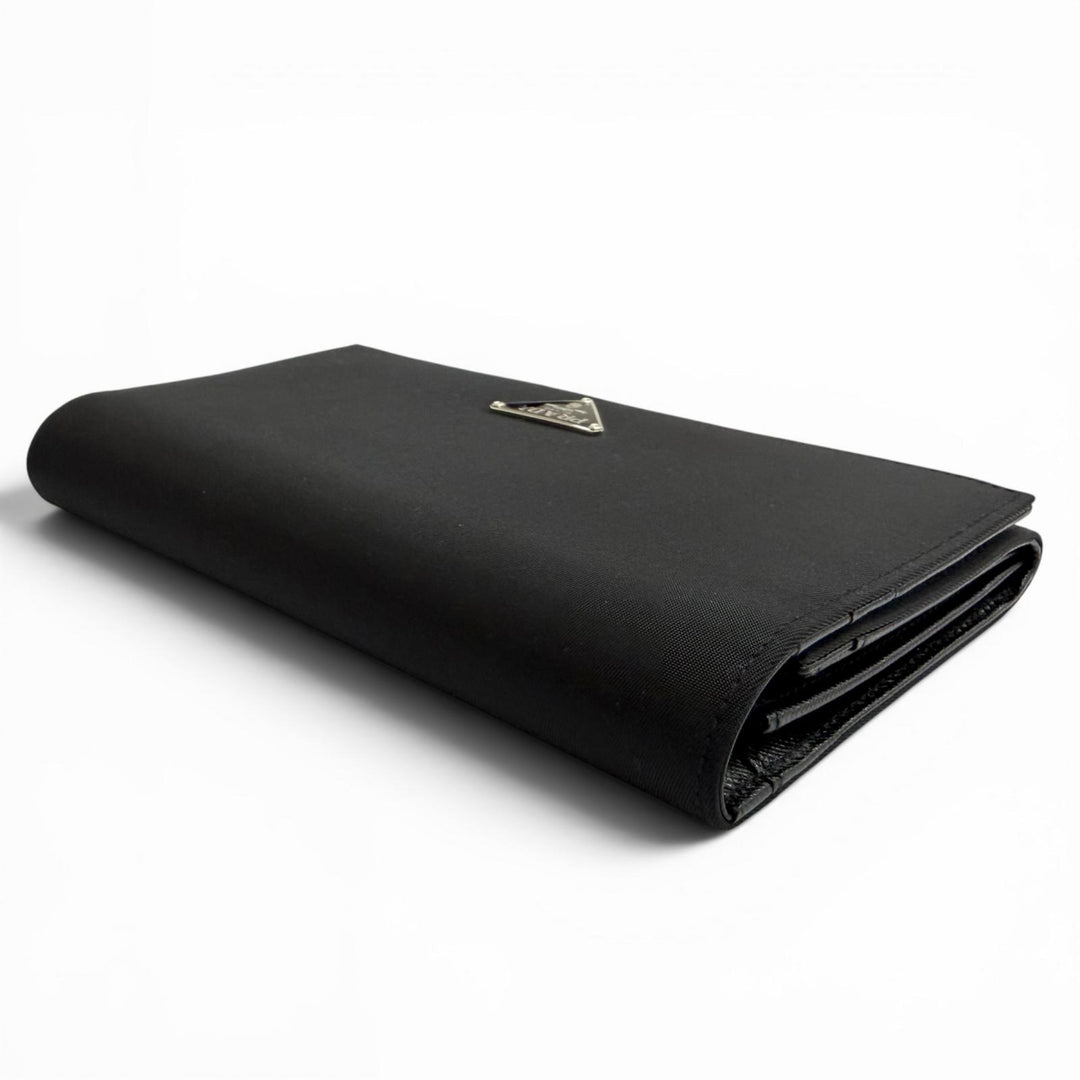 Pristine PRADA Purse Tessuto Nylon Triangle Long Wallet with Logo Bifold Wallet