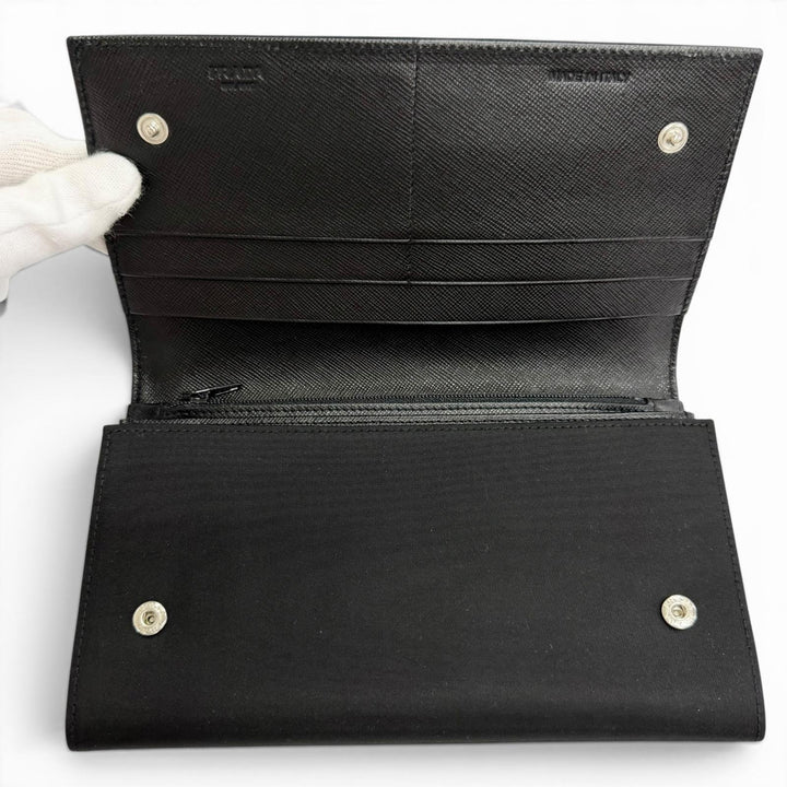 Pristine PRADA Purse Tessuto Nylon Triangle Long Wallet with Logo Bifold Wallet
