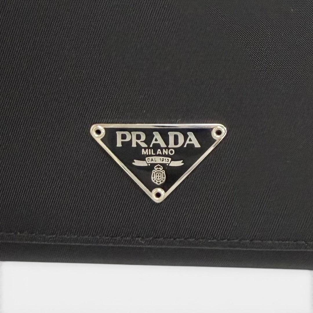 Pristine PRADA Purse Tessuto Nylon Triangle Long Wallet with Logo Bifold Wallet