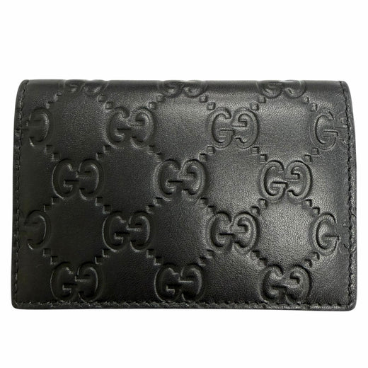 Excellent GUCCI GG Emblem Card Case Bifold Wallet Pass Case black leather 850176