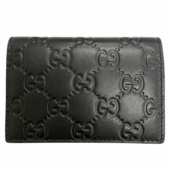 Excellent GUCCI GG Emblem Card Case Bifold Wallet Pass Case black leather 850176