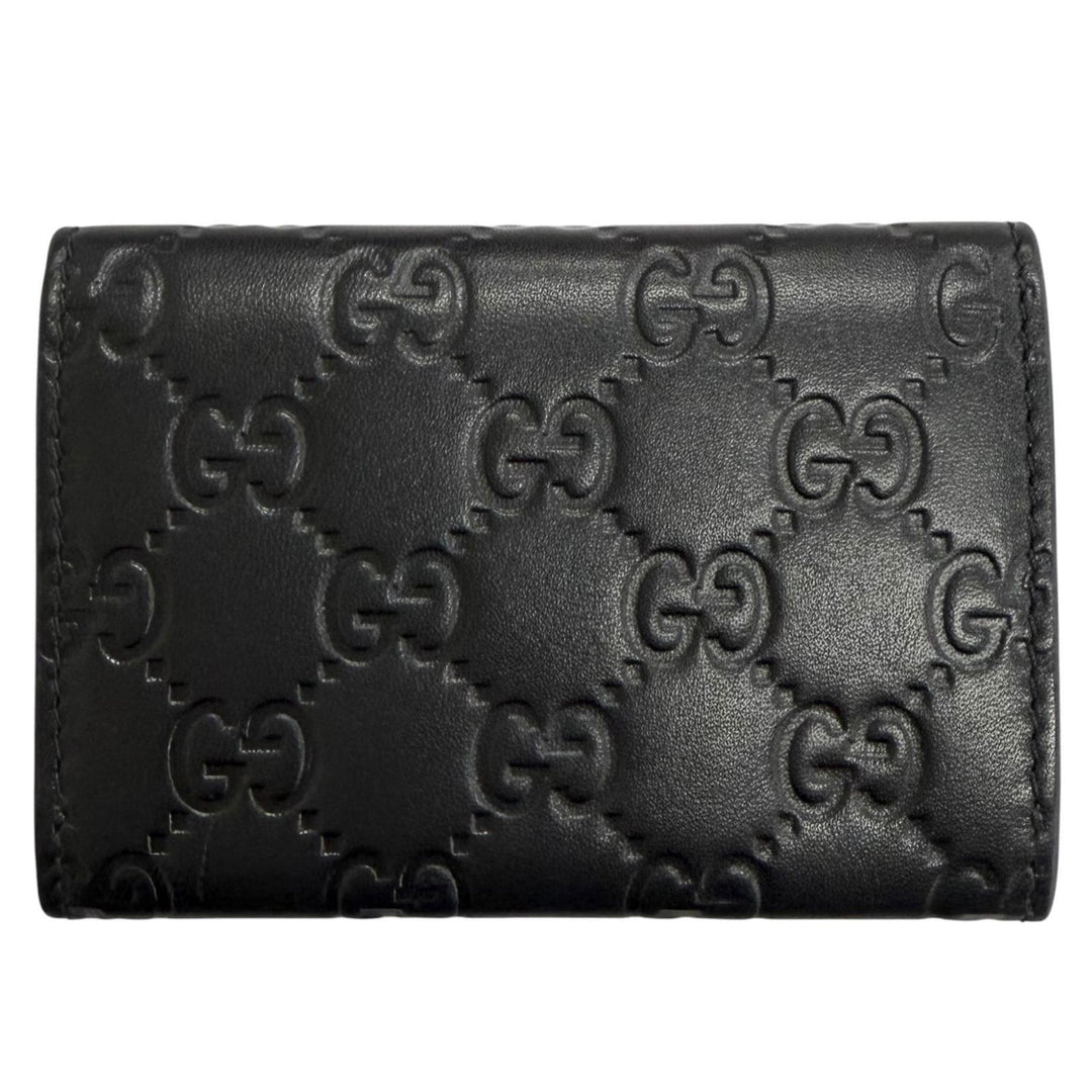 Excellent GUCCI GG Emblem Card Case Bifold Wallet Pass Case black leather 850176