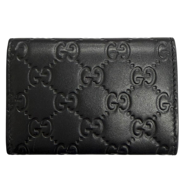 Excellent GUCCI GG Emblem Card Case Bifold Wallet Pass Case black leather 850176