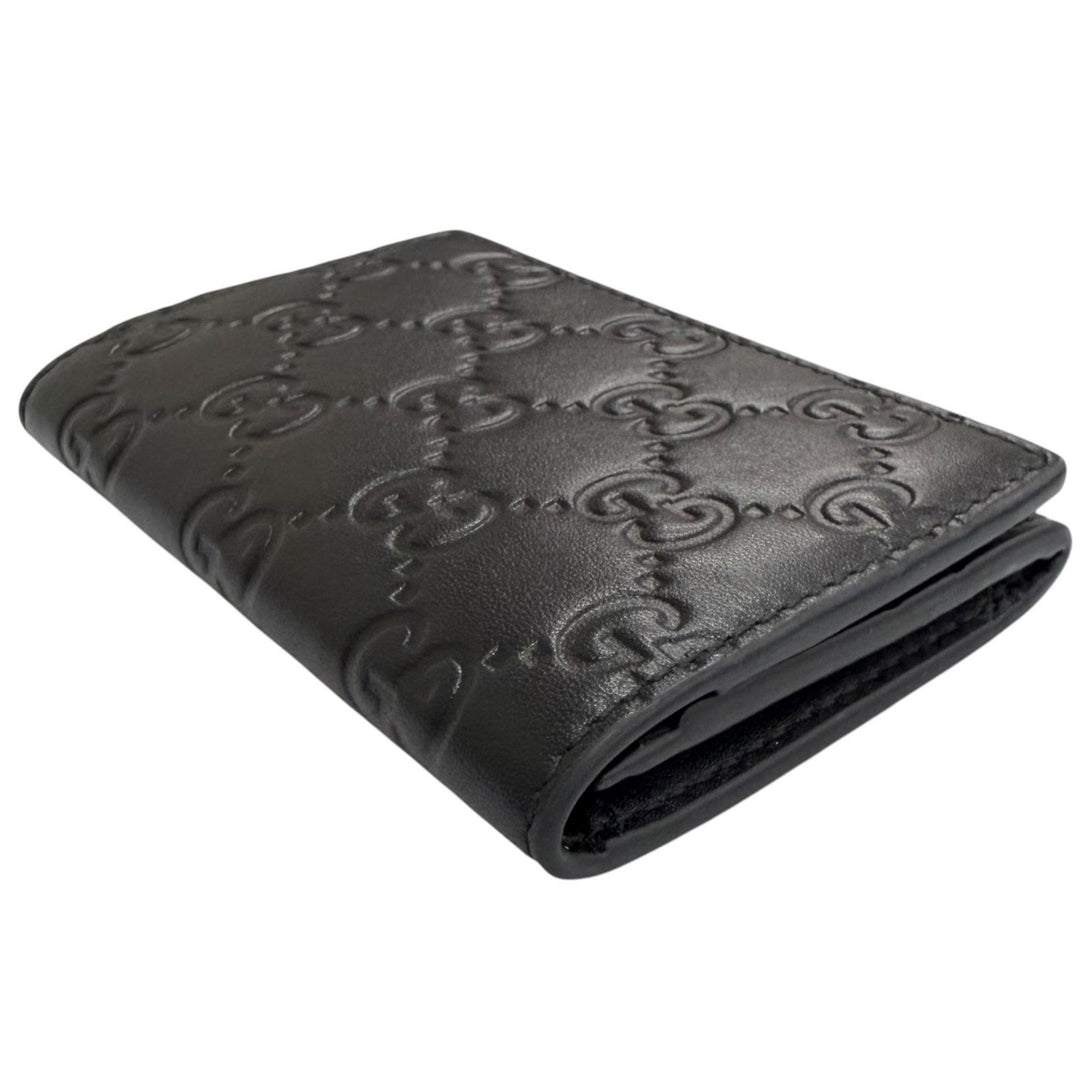 Excellent GUCCI GG Emblem Card Case Bifold Wallet Pass Case black leather 850176