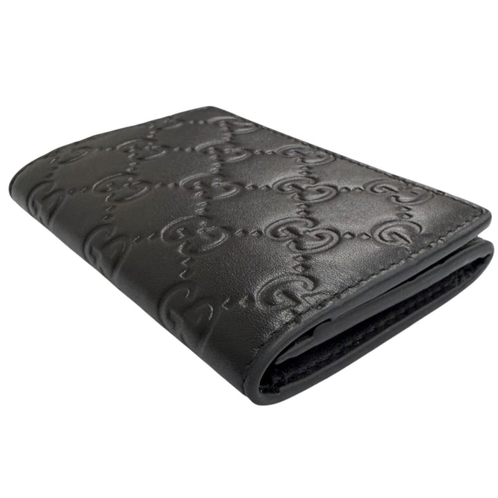 Excellent GUCCI GG Emblem Card Case Bifold Wallet Pass Case black leather 850176