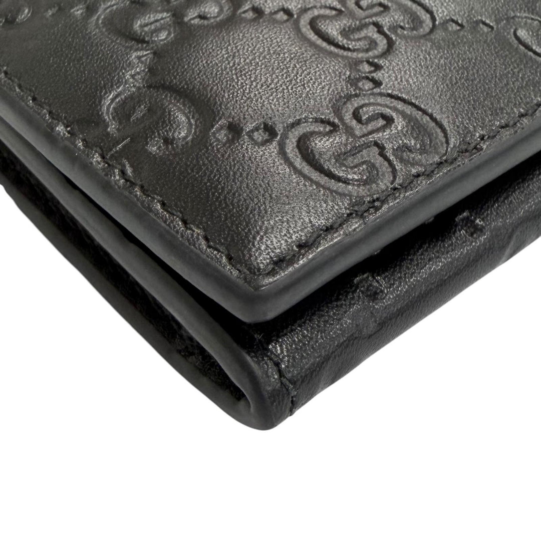 Excellent GUCCI GG Emblem Card Case Bifold Wallet Pass Case black leather 850176