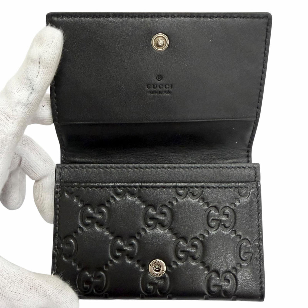 Excellent GUCCI GG Emblem Card Case Bifold Wallet Pass Case black leather 850176