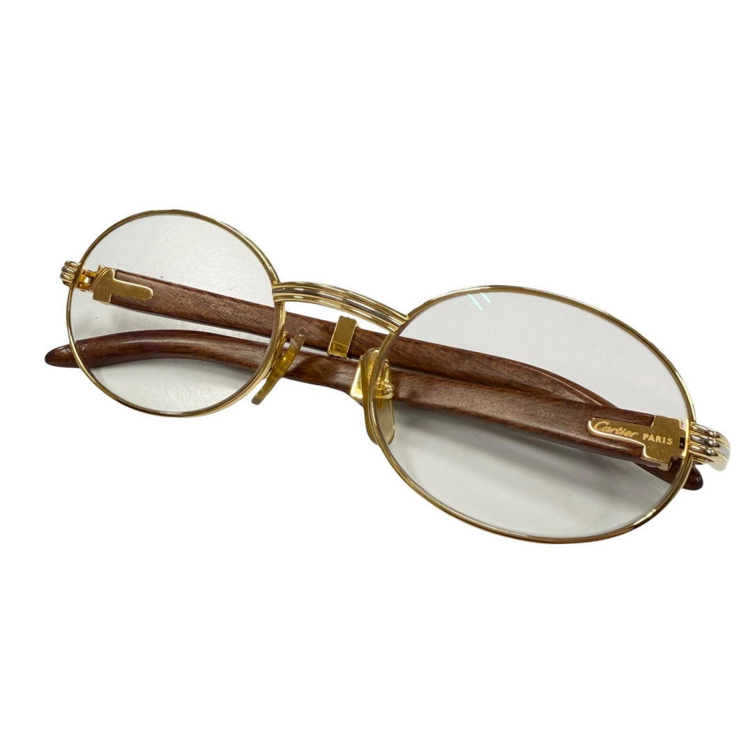 Excellent Cartier Glasses Trinity gold Wood mens 51□20 130b