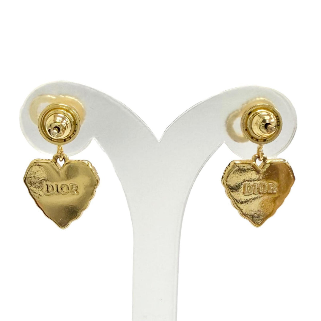 Great DIOR Pierce Faux Pearl CD Logo Heart Motif Pierced Earrings (Pair) gold