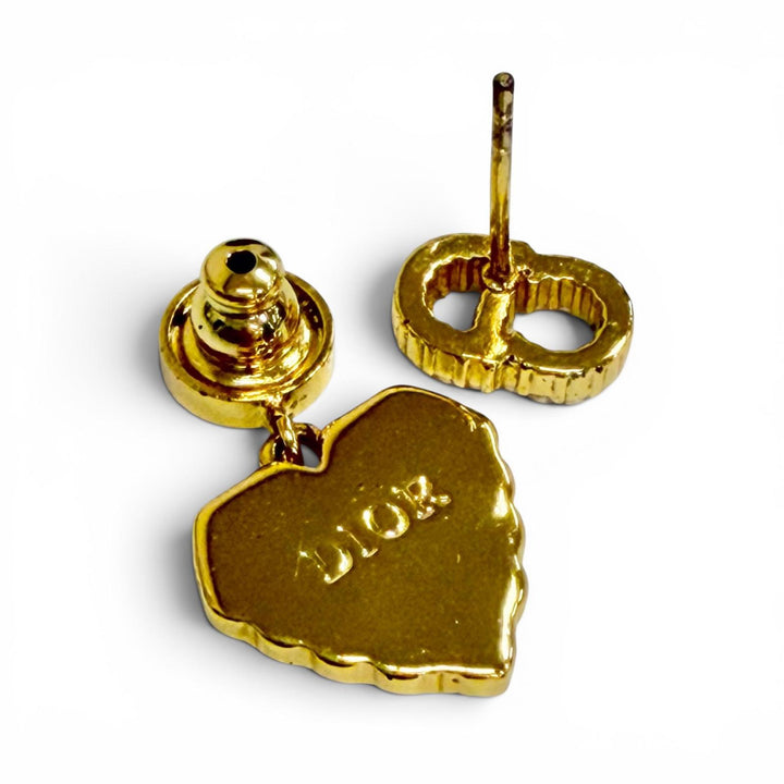 Great DIOR Pierce Faux Pearl CD Logo Heart Motif Pierced Earrings (Pair) gold