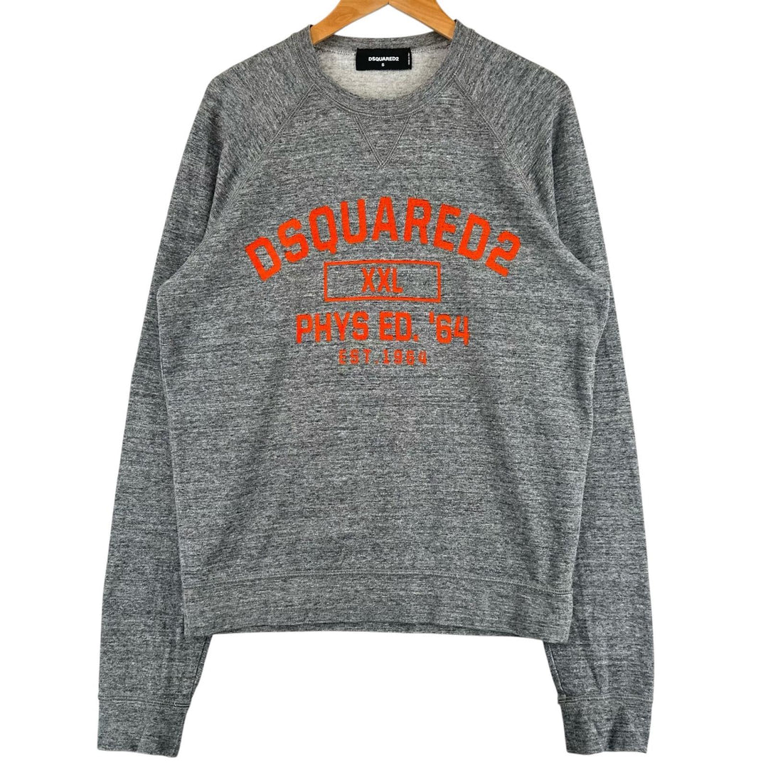 Great DSQUARED2 sweat logo print crew neck gray cotton mens S S74GU0176