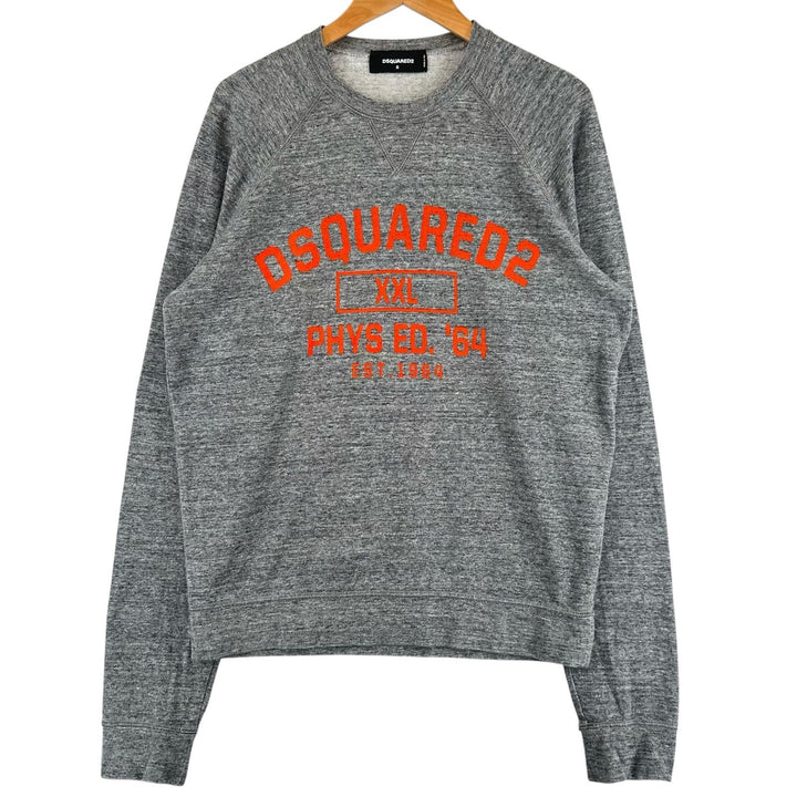 Great DSQUARED2 sweat logo print crew neck gray cotton mens S S74GU0176