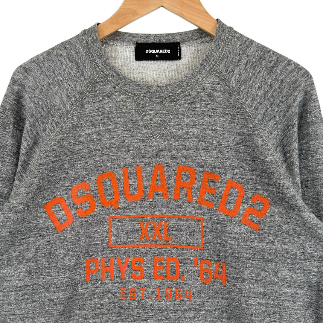 Great DSQUARED2 sweat logo print crew neck gray cotton mens S S74GU0176