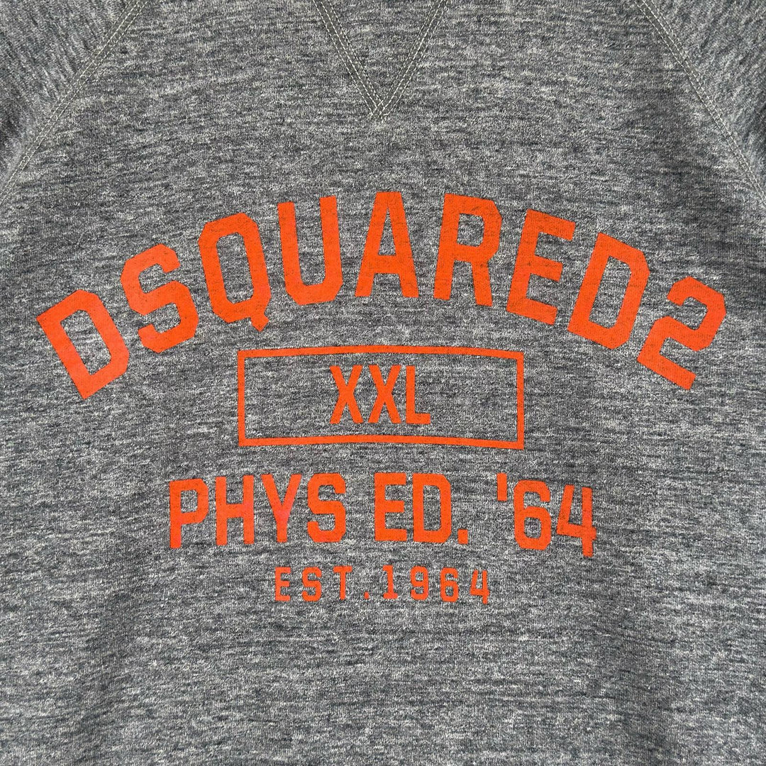 Great DSQUARED2 sweat logo print crew neck gray cotton mens S S74GU0176