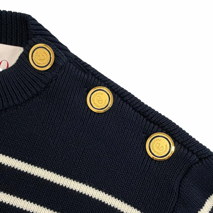 Excellent VALENTINO knit Logo Button Border Pattern Long Sleeve L 6V3KC33MAR6