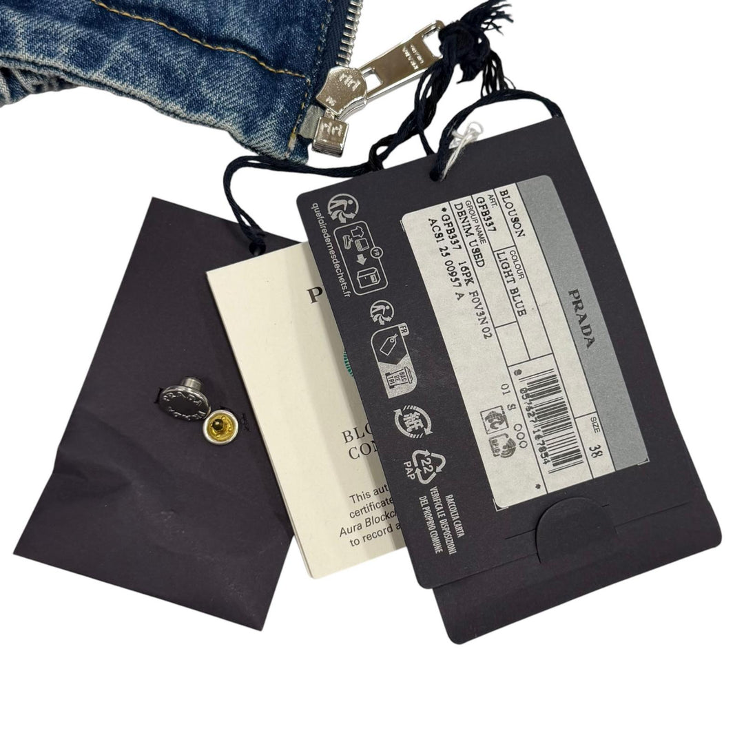 Pristine PRADA Denim Triangle logo aged finish jacket Indigo cotton 38 GFB337