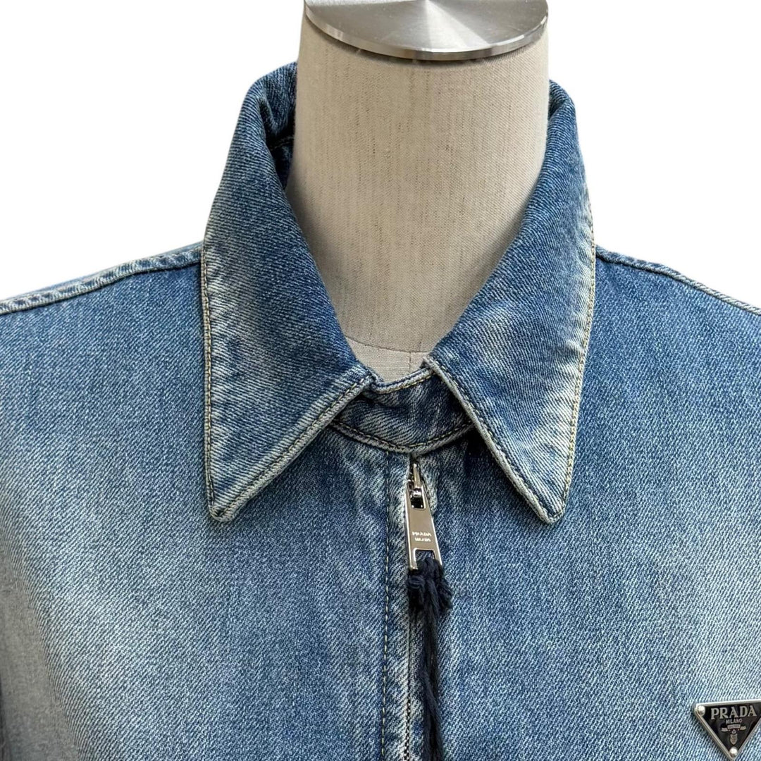 Pristine PRADA Denim Triangle logo aged finish jacket Indigo cotton 38 GFB337