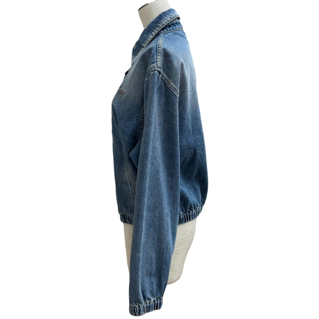 Pristine PRADA Denim Triangle logo aged finish jacket Indigo cotton 38 GFB337