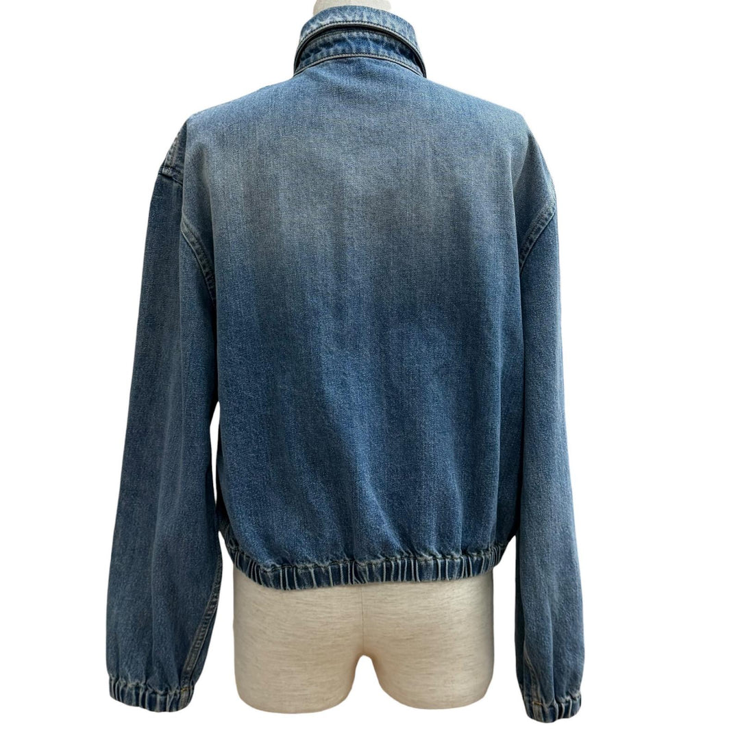 Pristine PRADA Denim Triangle logo aged finish jacket Indigo cotton 38 GFB337