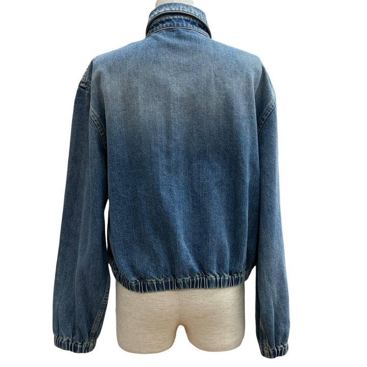 Pristine PRADA Denim Triangle logo aged finish jacket Indigo cotton 38 GFB337