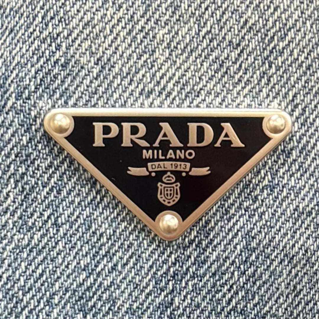 Pristine PRADA Denim Triangle logo aged finish jacket Indigo cotton 38 GFB337