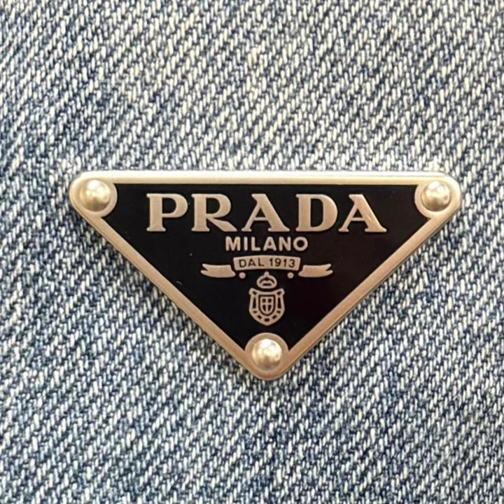 Pristine PRADA Denim Triangle logo aged finish jacket Indigo cotton 38 GFB337