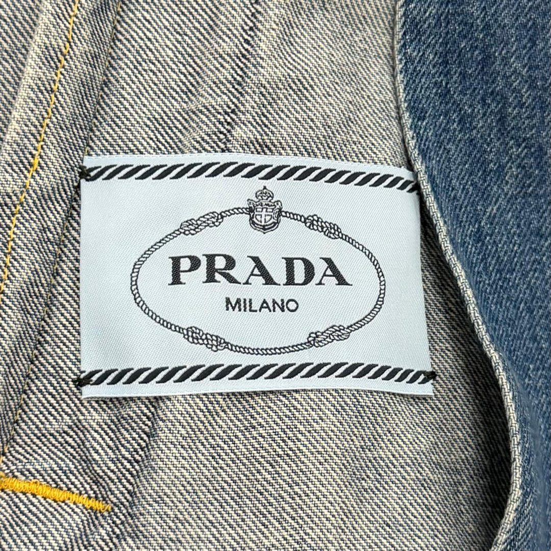 Pristine PRADA Denim Triangle logo aged finish jacket Indigo cotton 38 GFB337