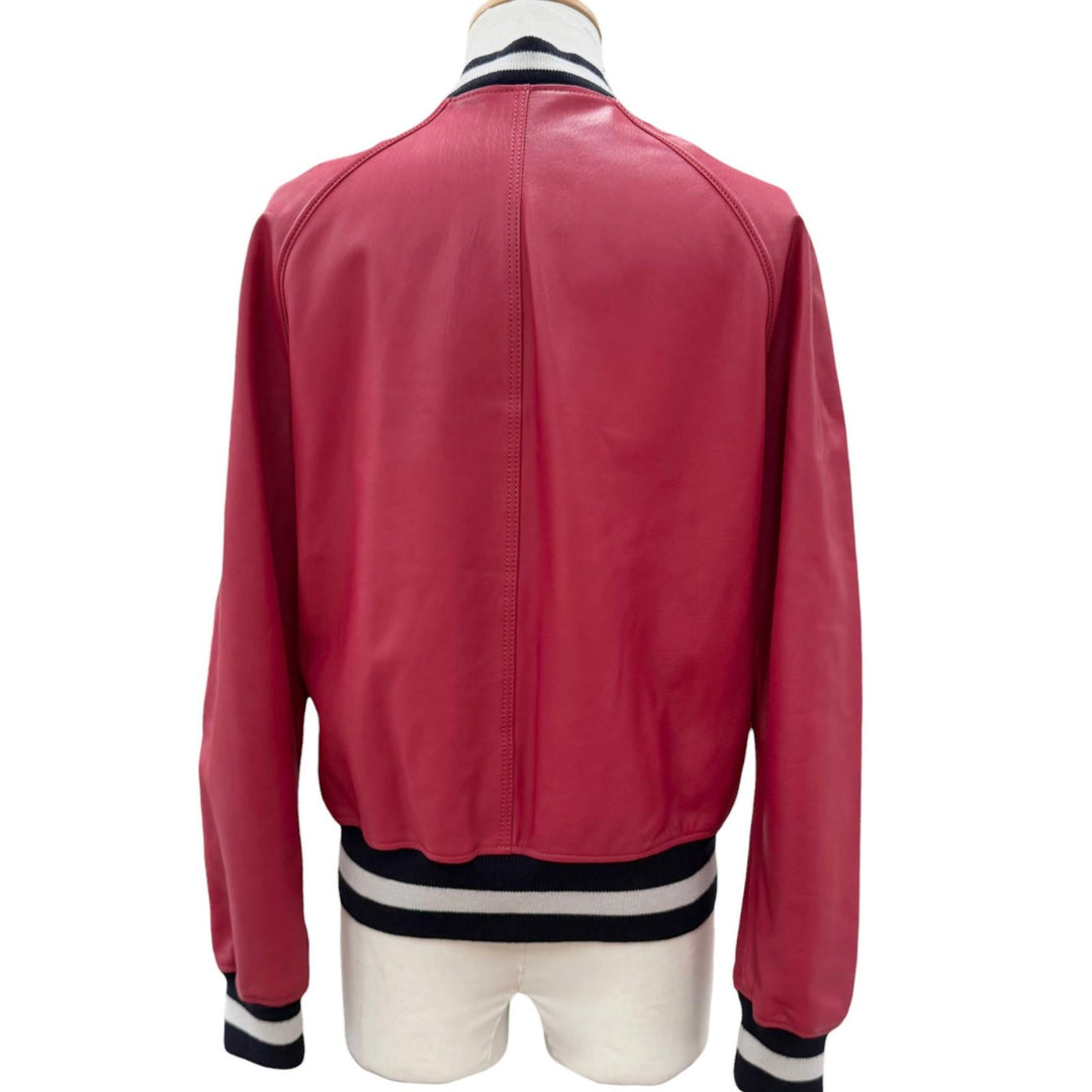 Great LANVIN Bomber jacket Luca Ossendriver Ruby red Lamb leather mens 48