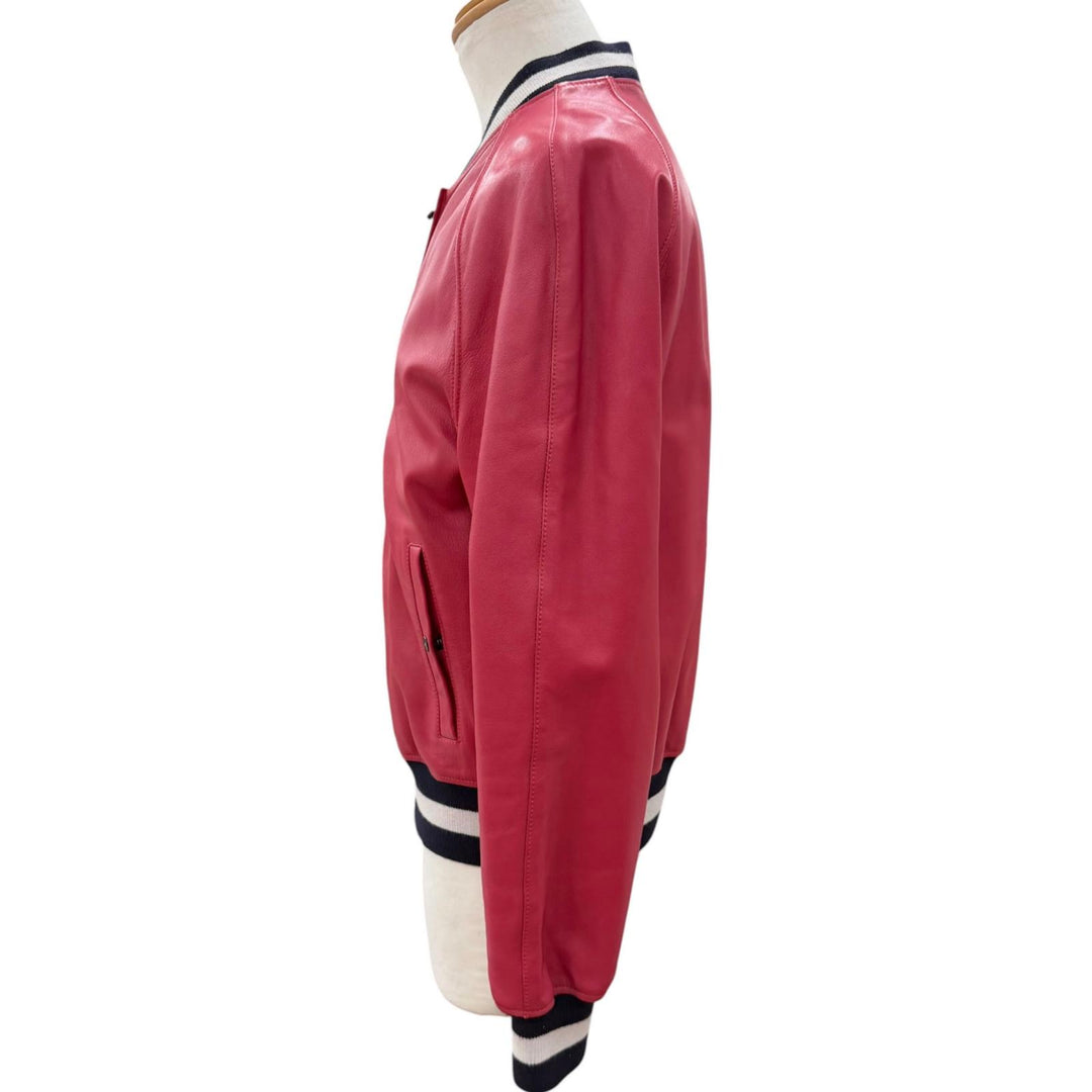 Great LANVIN Bomber jacket Luca Ossendriver Ruby red Lamb leather mens 48