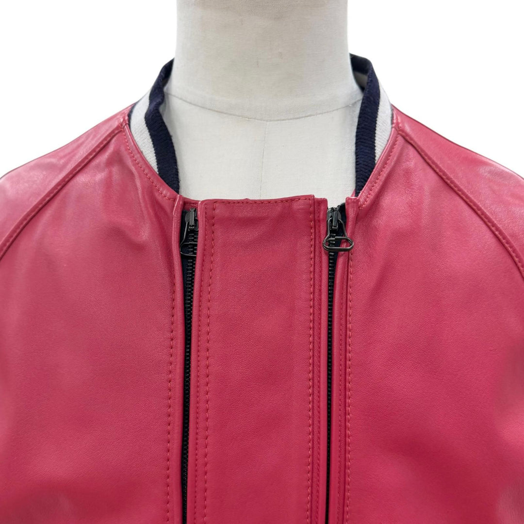 Great LANVIN Bomber jacket Luca Ossendriver Ruby red Lamb leather mens 48