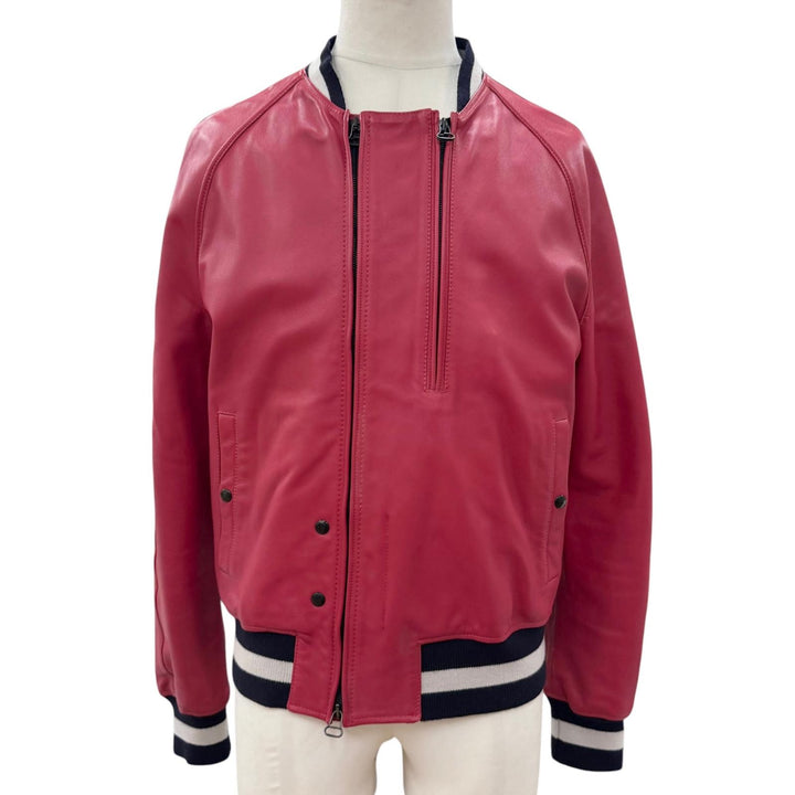 Great LANVIN Bomber jacket Luca Ossendriver Ruby red Lamb leather mens 48
