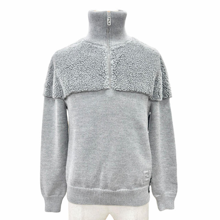 Excellent FENDI FF logo half-zip long-sleeved knit sweater with boa 44 FZC460