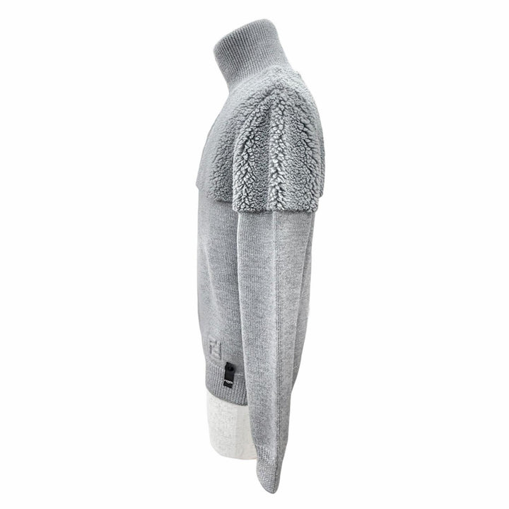 Excellent FENDI FF logo half-zip long-sleeved knit sweater with boa 44 FZC460