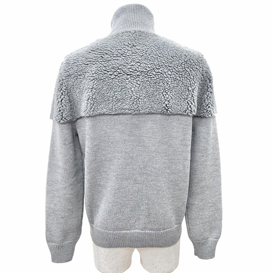 Excellent FENDI FF logo half-zip long-sleeved knit sweater with boa 44 FZC460