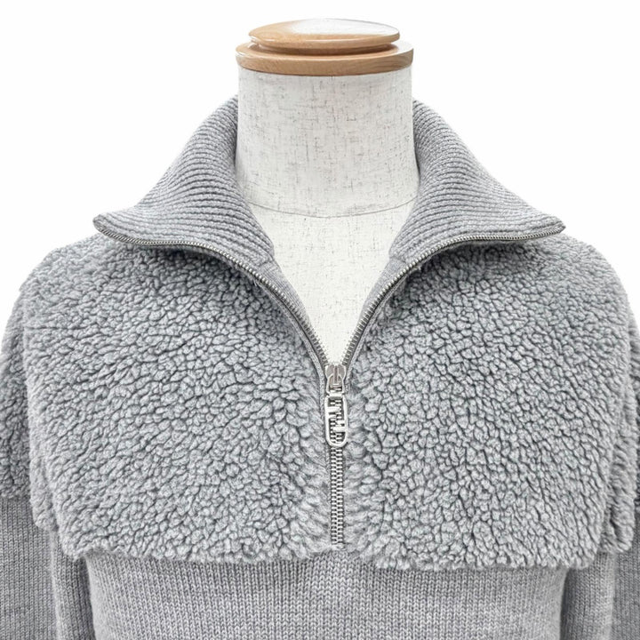 Excellent FENDI FF logo half-zip long-sleeved knit sweater with boa 44 FZC460