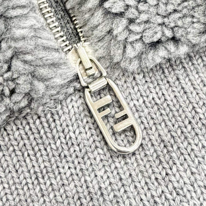 Excellent FENDI FF logo half-zip long-sleeved knit sweater with boa 44 FZC460