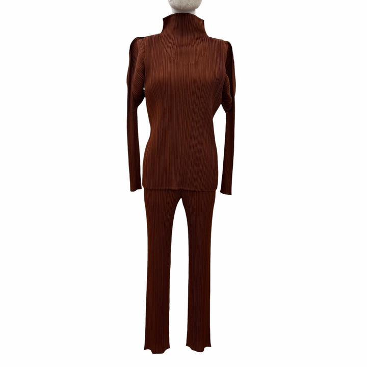 Excellent PLEATS PLEASE two-piece set Brown PP93-JK030/PP93-JK034/PP93-JF036
