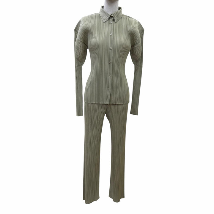 Excellent PLEATS PLEASE two-piece set green Women PP63-JJ301 PP03-JF404
