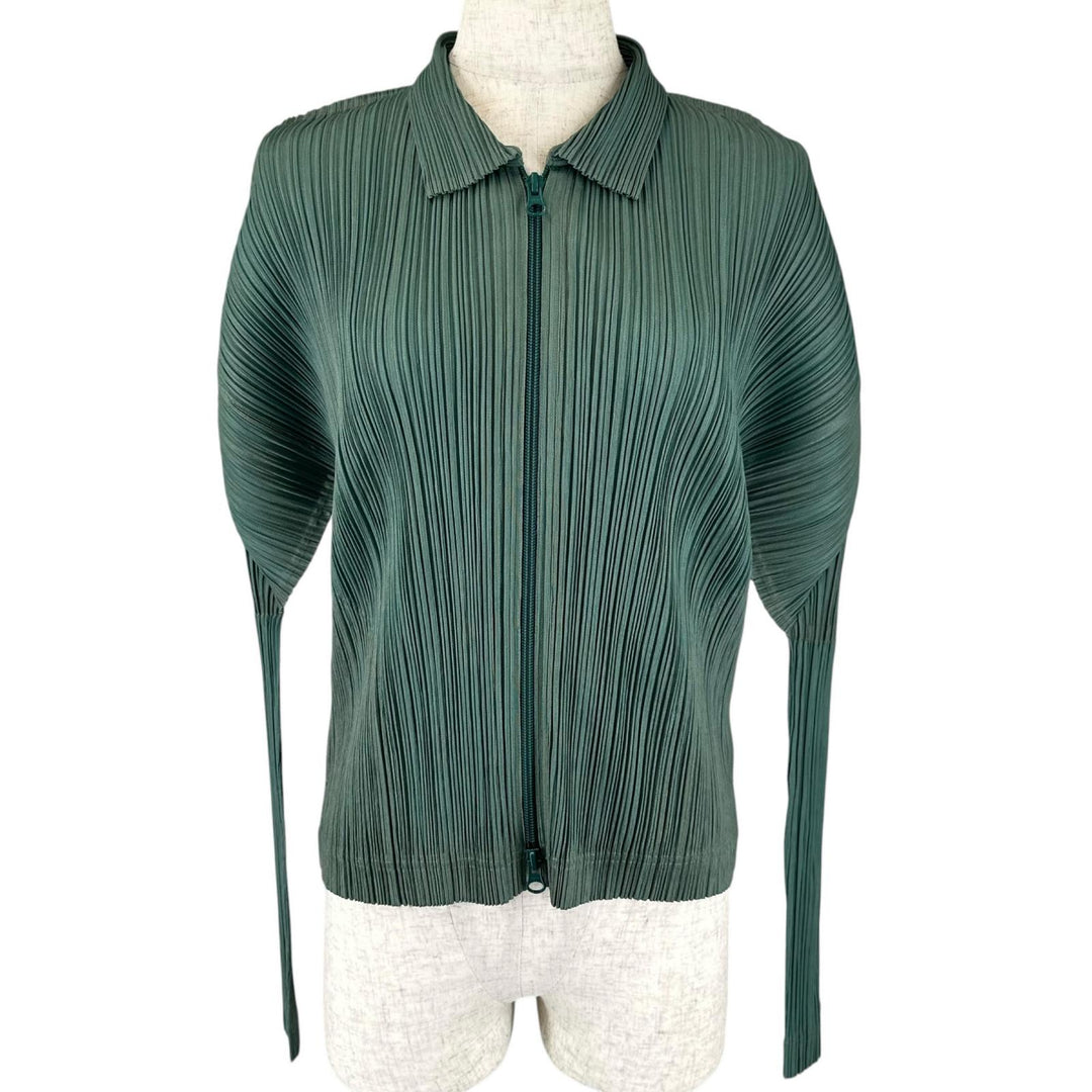 Excellent PLEATS PLEASE Jacket Zip up green polyester Women 3 PP14-JD572