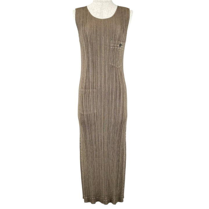 Excellent PLEATS PLEASE one piece No sleeve Brown polyester Women 4 PP14-JH266