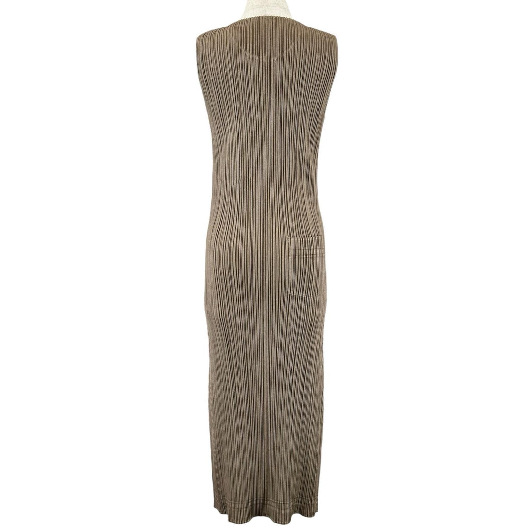 Excellent PLEATS PLEASE one piece No sleeve Brown polyester Women 4 PP14-JH266