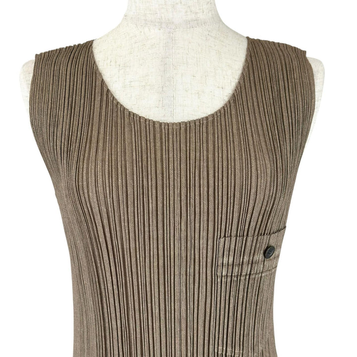 Excellent PLEATS PLEASE one piece No sleeve Brown polyester Women 4 PP14-JH266