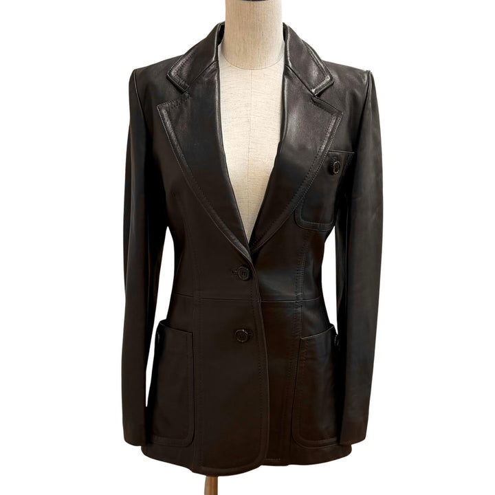 Excellent GIANFRANCO FERRE leather jacket Dark brown Sheep leather Women 40