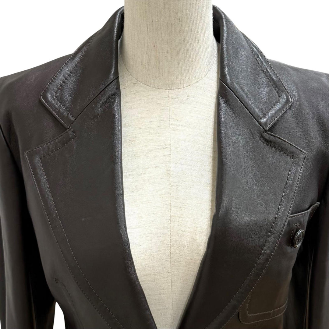 Excellent GIANFRANCO FERRE leather jacket Dark brown Sheep leather Women 40